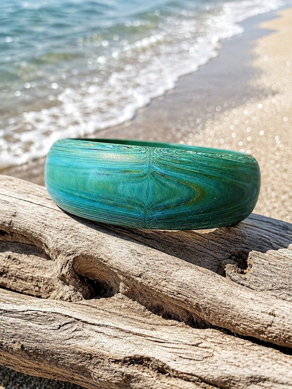 Green Blue Wood Grain Wooden Vintage Bangle Bracelet Vintage Artisan